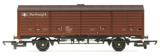 Model of a British Rail Railfreight long wheelbase type VDA box van in freight brown livery.