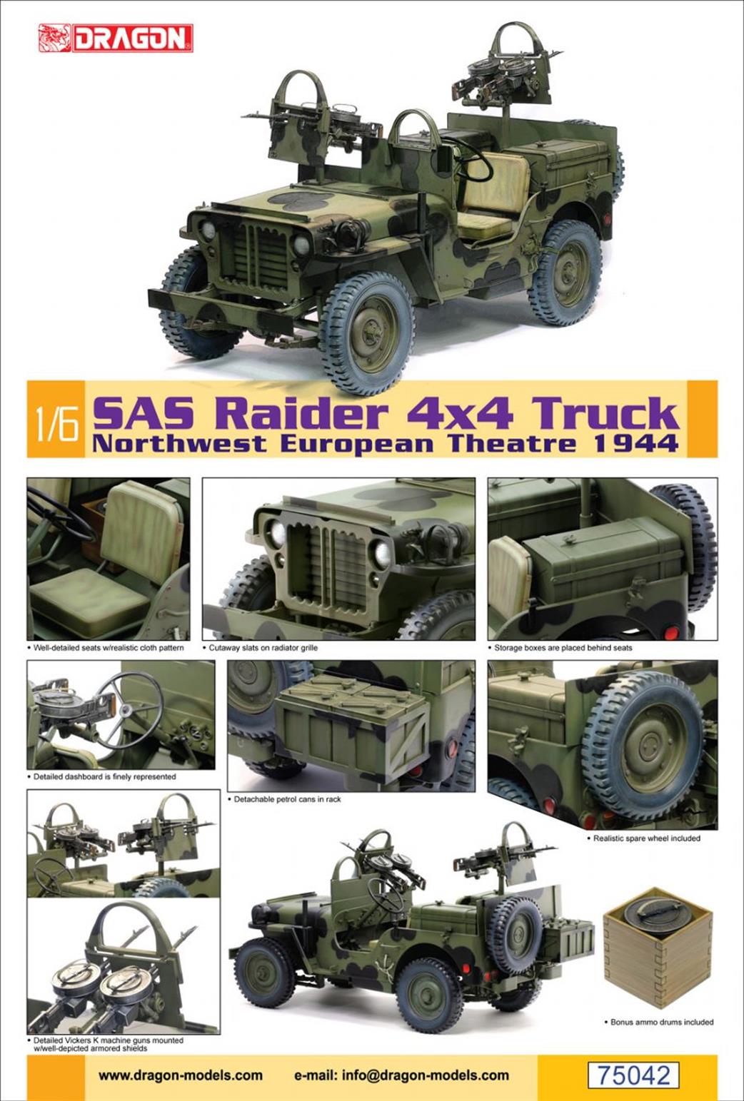 Dragon Models 1/6 75042 SAS Raider Truck 4 x 4 Nortwest Europe 1944 Plastic Kit