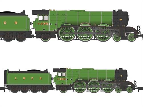 Nicely detailed N gauge model of the famous LNER locomotive 4472 Flying Scotsman finished in the LNER apple green livery