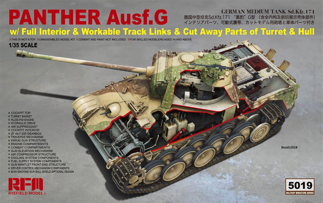 Rye Field Model 1/35 5019 Panther Ausf.G with Full Interior Tank Kit