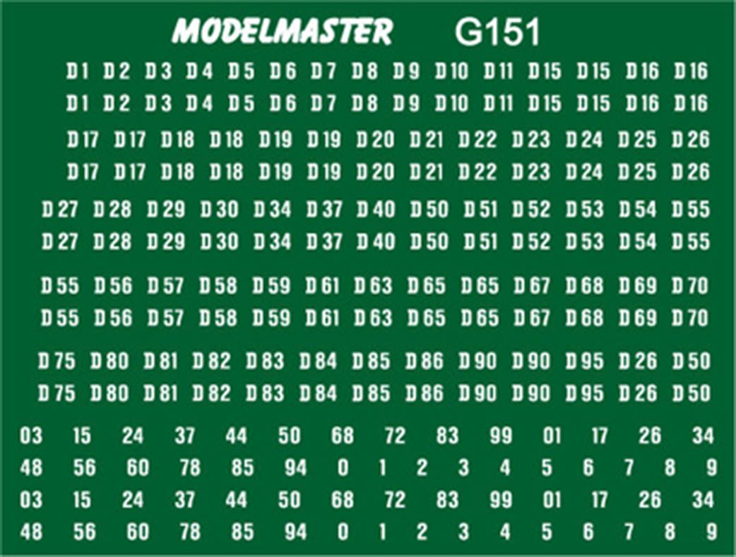 Modelmaster Decals OO G151 British Railways D-series Diesel Locomotive Numbers