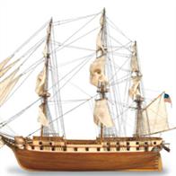 Build your 1:85 scale model of the US Constellation, the well-known American frigate. Its system of construction by false keel and frames resembles its assembly to the construction of the real ship. The modeling kit contains a high precision laser-cut board, wood, brass, cast iron and cotton sails ready to be placed. For the assembly you will be able to follow our complete guide step-by-step in five languages with multiple images, accompanied by the real scale drawings of the finished model. The result will be a magnificent artwork and it will give splendor to the place where you put this high quality model.