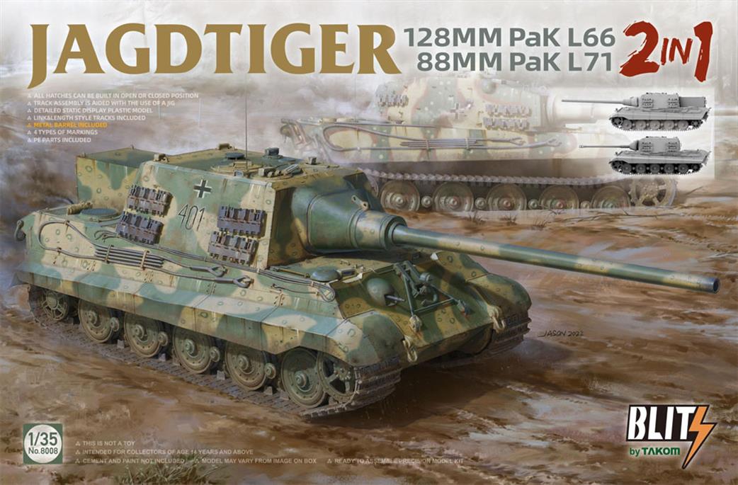 Takom 1/35 08008 Jagdtiger SdKfz186 2 in 1 With 128mm Pak 66 Or 88mm Pak L71 L