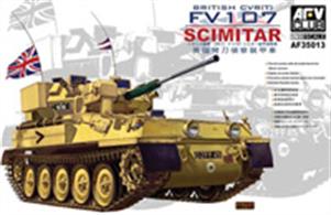 AFV 35013 1/35 Scale British CVRT FV107 Scimitar Armoured Reconnaissance VehicleThe kit has highly accurate plastic mouldings, photo etched parts, metal barrel and decals for several variants. Full instructions are included.Glue and paints are required