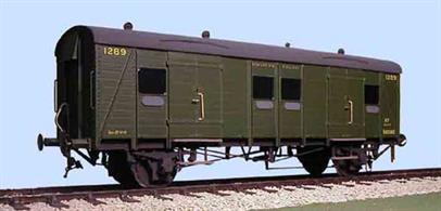 This kit for the Southern Railway 4 wheel van with even planked sides can be built as the original SECR or SR passenger luggage van (PLV) with planked ends, or with end doors as a general utility van (GUV).Supplied with metal wheels and sprung buffers