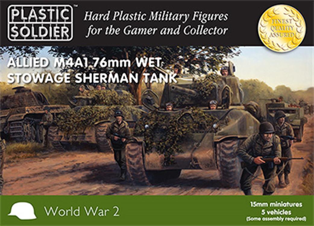 Plastic Soldier 15mm WW2V15008 Allied M4A1 76mm Wet Stowage Sherman Tank kits Pack of 5