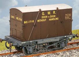 This was the standard GWR container wagon (CONFLAT) from 1933 to 1939. Examples lasted into the 1970s. The container supplied with this kit was of a type used to convey bicycles, and is also available separately (PS74). Wagon and container transfers for GWR and BR.  Additional parts to enable the vehicle to be modelled incorporating modifications made to the prototypes during their working life are included where appropriate.Supplied with metal wheels and 3 link couplings.