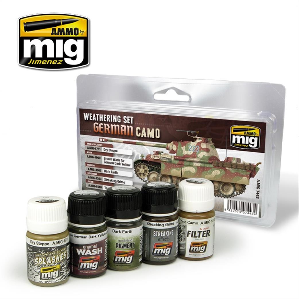 Ammo of Mig Jimenez  A.MIG-7443 Weathering Set German Camo Featuring Washes And Pigments