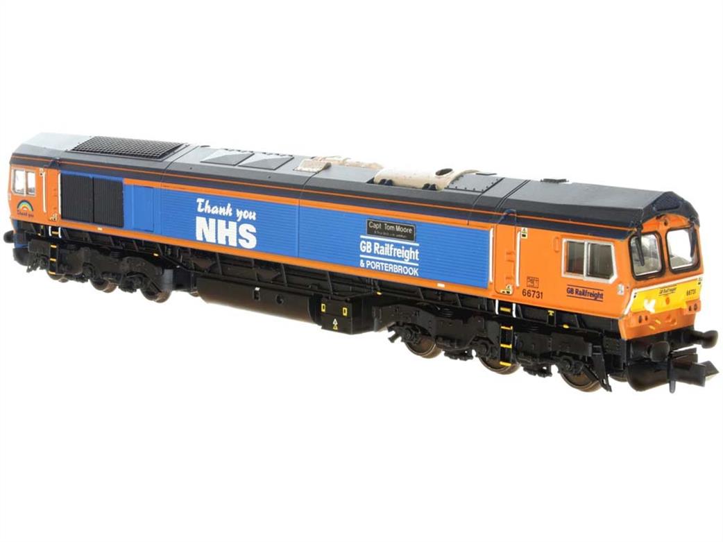 Dapol N 2D-007-012 GB Railfreight 66731 Captain Tom Moore Class 66 Diesel Thank You NHS Livery