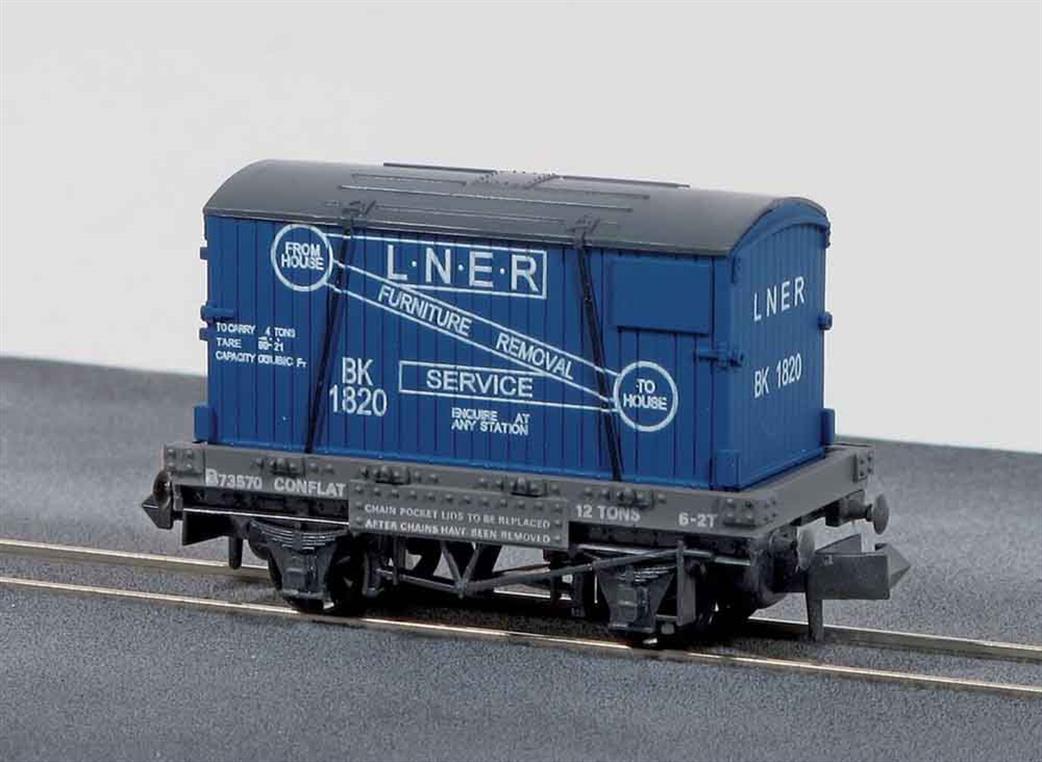 Peco NR-23 Conflat Container Flat Wagon with LNER Removals Service Container N
