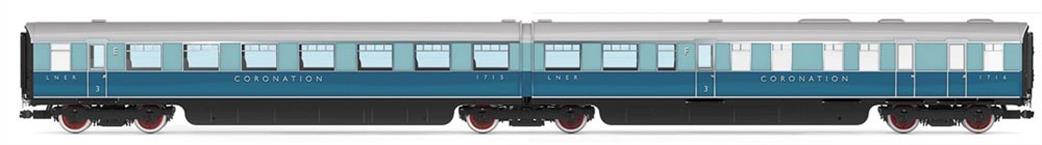 Hornby OO R40225 LNER Coronation Open Third & Kitchen Third Articulated Coach Pack