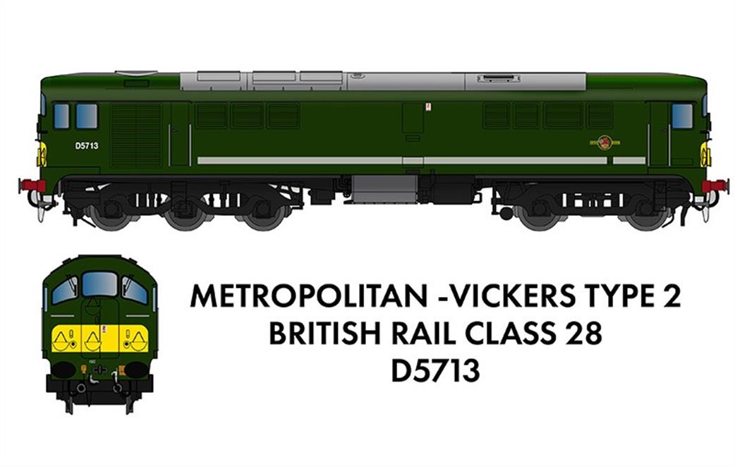 Rapido Trains N 905003 BR D5713 Metro-Vick Class 28 Co-Bo Diesel Locomotive Green Small Warning Panels