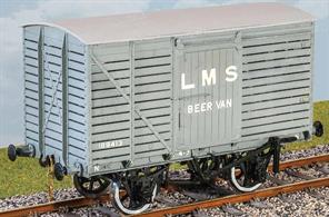 A beer van is an ideal subject for modellers! These wagons with slatted sides were used to distribute beer from Burton on Trent, returning with empty kegs.The LMS built 100 of these vans with slat sides and ends in 1929 and many lasted until the run-down of beer carriage on the railways during the 1960s. Transfers for LMS and BR liveries supplied with the kit.Supplied with metal wheels and 3 link couplings.