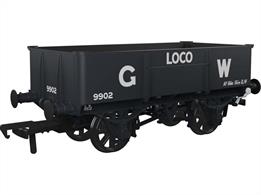 Detailed model of the GWRs diagram N19 10 ton capacity steel bodied locomotive coal wagons. These wagons were built from 1913 and being of all-metal construction lasted until the end of steam. These smaller capacity loco coal wagons were frequently used to supply small branchline sheds where the 10 tons of coal might last for an entire week, making these ideal for small GWR layouts.This model is finished as wagon number 9902 in GWR dark grey livery with large post-grouping company lettering.