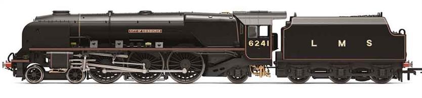 A detailed model of LMS Princess Coronation locomotive 6241 City of Edinburgh finished in LMS wartime black livery.DCC ready, 8 pin decoder socket.