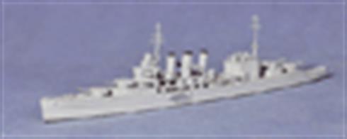 A 1/1250 scale metal model of HMS Suffolk by Navis Neptun 1134A.Suffolk had been badly damaged by an air raid on Scapa Flow and was repaired and fitted with the latest radar sets in 1941.