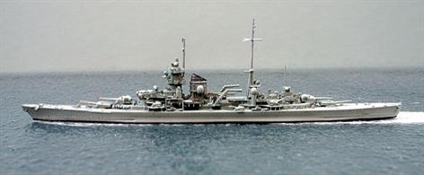 A 1/1250 scale metal model of KMS Prinz Eugen in 1941 by Navis Neptun 1030, see photograph.Modelled as she appeared for her Atlantic sortie with Bismarck. Clearly a lucky ship, she survived WW2 in the form modelled as Neptun No.1030A.