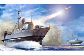 Pegasus Hydrofoil Missile Boat PHM-1 US Navy Plastic KitLength: 203.9mm    Beam: 71.4mm    Number of Parts 240+ Total Amount of Sprues 6 , lower hull , deck and superstructureGlue and paints are required 