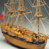 This ship was originally built as a collier in Whitby and was bought and refitted by the Royal Navy in 1768. The works included the addition of a further deck to provide cabin accommodation. She was then re-launched under her new name "Endeavour" and went on to become famous as Captain Cook's ship in his scientific journey's of discovery.The kit includes laser cut frames for keel &amp; bulkheads, and exotic wood strip for hull planking. Also included is the wooden deck planking, masts and spars, lost wax castings and wooden fittings, etched brass detailing, and cloth flag. The instruction booklet is very detailed, taking you through every step of construction.Scale 1:60, Length: 810mm.Skill Level 2