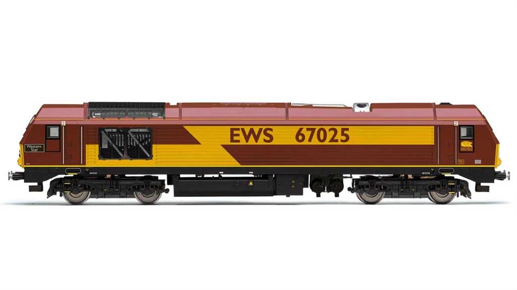 Hornby R3481 EWS 67025 Western Star Class 67 Bo-Bo Mixed Traffic Diesel Locomotive EWS Maroon & Gold Lightning Stripe Livery OO