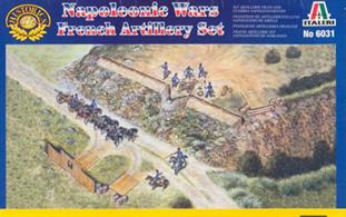 Napoleonic Wars French Artillery Set. Contains 8 horses, 11 figures, 2 field guns and walling unpainted