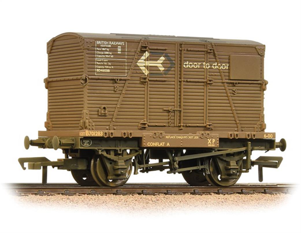 Bachmann 37-953 BR Conflat Container Wagon with BD Container 'Door to Door' Weathered OO