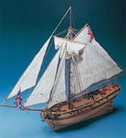 18th Century British cutter. Length 780mm, Scale 1/50. appearing in the early 17 hundreds, the cutter was rigged with a single mast carrying a large spanker with a gaff &amp; boom, jibs &amp; flying jibs &amp; one or more square stern-sheets. 
