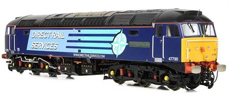Highly detailed new model of the Brush/BR class 47 diesel locomotives, built from 1962 as British Rails' standard general purpose diesel locomotive type. 512 locomotives were constructed and almost 50 are still registered for service today. Bachmann designed a completely new class 47 model during 2020/21 incorporating an extraordinary level of locomotive-specific detailing, allowing almost any of the class to be modelled at any time period, complete with changes to external fittings, visible modifications and accident repairs.This model is finished as class 47/4 locomotive 47790 Galloway Princess in the original DRS compass logo livery with cab floor sealing modifications, sealed beam headlights and marker lights and DRS multiple-working socket.