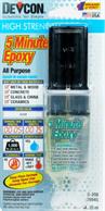 Devcon 5 minute epoxy is a rapid-curing, general-purpose adhesive/encapsulant which easily dispenses and mixes in seconds, dries in 15 minutes with full strength in 1 hour. Here presented in easy to mix twin syringes, just squeeze out the required amount in the mixing tray provided, and reseal the container with the key-wayed cap.