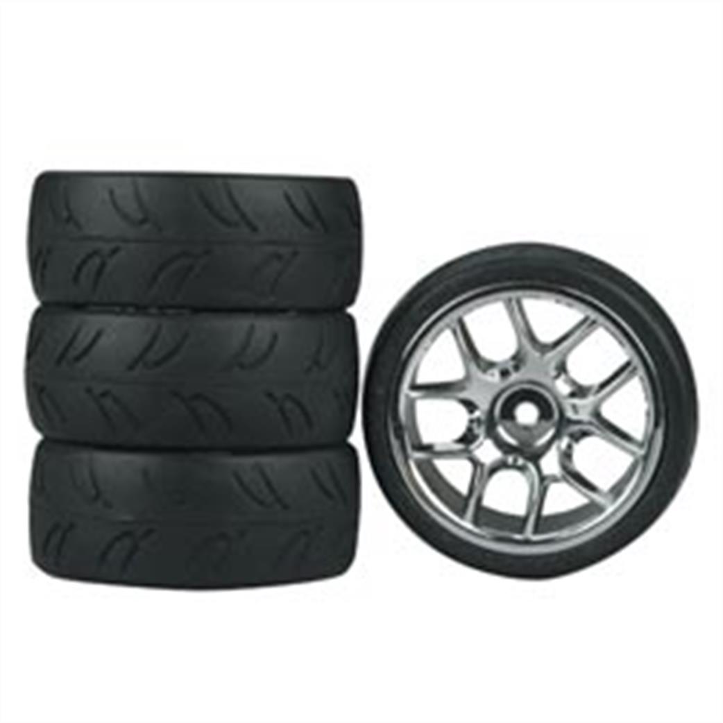 Dynamite 1/10 DYNH1714 10 Spoke Chrome Wheels & Tyres (4)