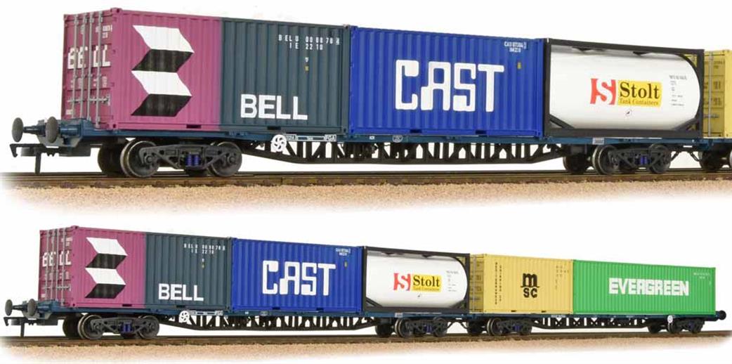 Bachmann OO 38-627 BR Pair of FGA Freightliner Outer Container Flat Wagons Maritime Containers