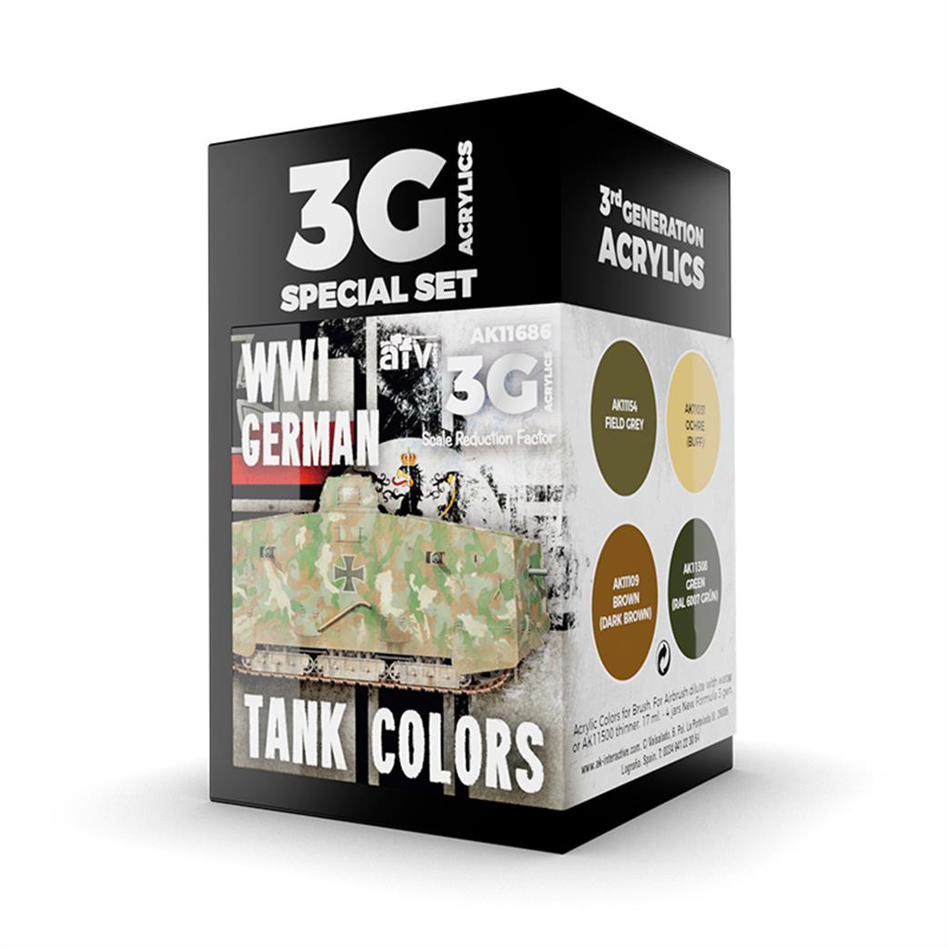 AK Interactive  AK11686 WW1 German Tank Colours 3G Special Acrylic Paint Set