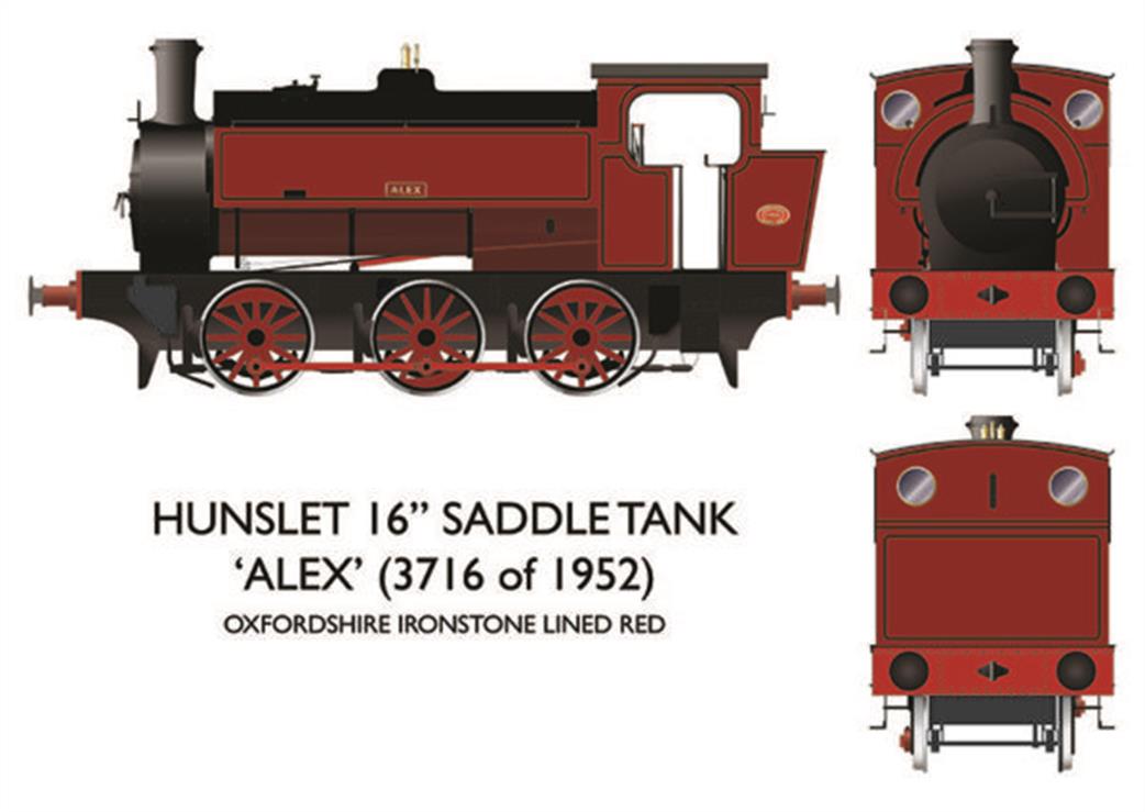 Rapido Trains 903001 Hunslet 3716 Alex 16in 0-6-0ST Saddle Tank Oxfordshire Ironstone Lined Red OO