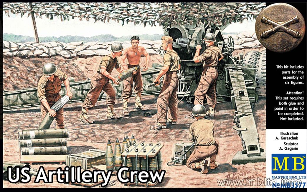 Master Box Ltd 1/35 MB3577 US Artillery Crew 6 Unpainted Figures With Accessories