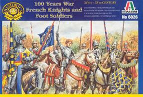 100 years War French Knights and Foot Soldiers. Contains 20 foot figures, 8 mounted figures and 8 horses per box