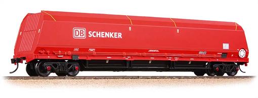 Model of the high capacity HTA type coal hopper wagons purchased by EWS for 'Merry Go Round' bulk coal service to power stations and steel industry plants, replacing the 4-wheeled HAA hoppers.This model is finished in the more recent DB Schenker red livery.