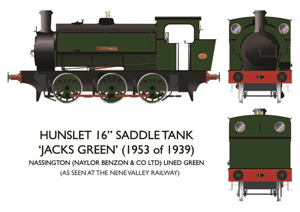 Rapido Trains OO 903505 Hunslet 1953 Jacks Green 16in 0-6-0ST Saddle Tank Nassington Quarries Lined Green DCC Sound
