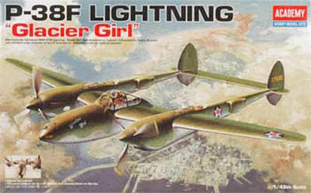 Academy 1/48 12208 P-38F Lightning Glacier Girl USAAF WW2 Fighter