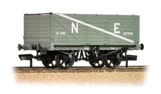 An excellent model of the classic 7-plank open coal wagon painted in the LNER goods grey livery, lettered NE.These 7-plank end door wagons were used in coal and mineral service, the end doors allowing the wagons to be emptied quickly. Built to specifications laid down by the railway companies through the Railways Clearing House (RCH) these wagons used a range of standard parts, allowing them to be repaired at any railway or private repair station. The LMS and LNER used many standard RCH wagons, while the GWR and SR re-designed their standard wagons to use the RCH parts.