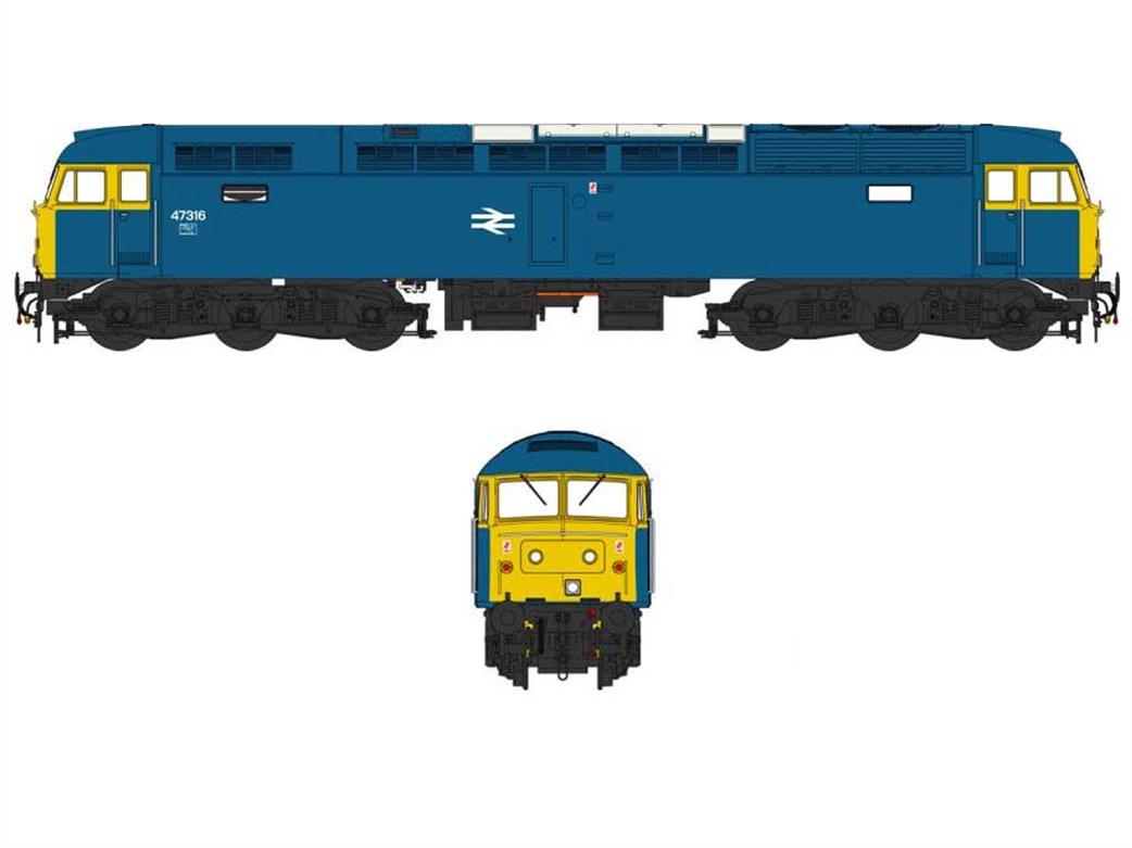 Heljan OO 4720 BR 47316 Class 47/3 Diesel Locomotive Rail Blue Livery Plated Headcode Panel