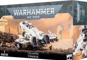 This boxed set contains 1 multi-part plastic T'au Piranha with a variety of optional parts and weapons.