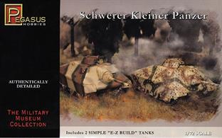 • Schwerer Kleiner Panzer • 1:72 scale plastic model kit from Pegasus, requires paint and glue • Contents: 2 simple E-Z build tanks