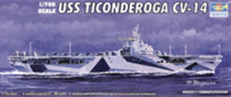 Trumpeter 1/700 USS Ticonderoga CV-14 US WW2 Carrier 05736Number of parts 523Model length 383.8mmGlue and paints are required to assemble and complete the model (not included)