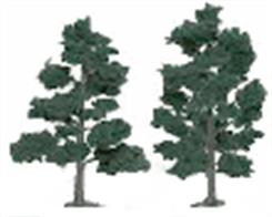 Pack of two ready made treesÂ 15-18cmÂ (6-7in) height.Approx. scale sizes :Â OO/HO 35-50ft. O 24-28ft.