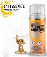 Retributor Armour Spray is a stunning gold-coloured spray paint that allows you to quickly and easily basecoat your miniatures with uniform coverage. Exactly the same colour as the Retributor armour pot, the highest-quality pigments available ensure a smooth, consistent and vibrant finish that will make your miniatures shine out from across any gaming hall.