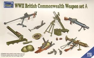 Riich Models RE30010 1/35 Scale WW2 British and Commonwealth Weapons  - Set AAn assortment of weapons used by British and Commonwealth Forces.Glue and paints are required