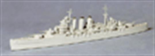 Detailed fully finished model of Royal Navy heavy cruiser HMS Sussex, 1942.