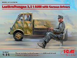 Includes a Lastkraftwagen 3,5 t AHN truck model kit and four German driver figures.