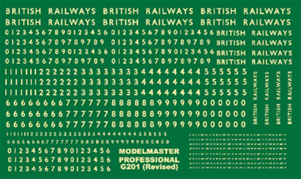Modelmaster Decals G201 British Railways Steam Locomotive Lettering and Numbers OO