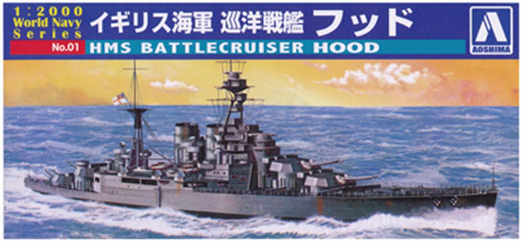 Aoshima 01 HMS Hood Royal Navy WW2 Battlecruiser Plastic Kit 1/2000